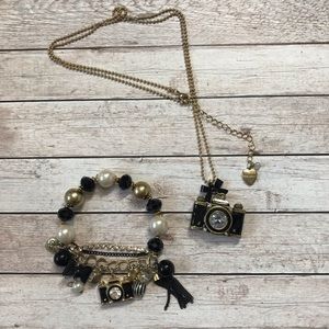 Betsey Johnson Camera Necklace and Bracelet Set